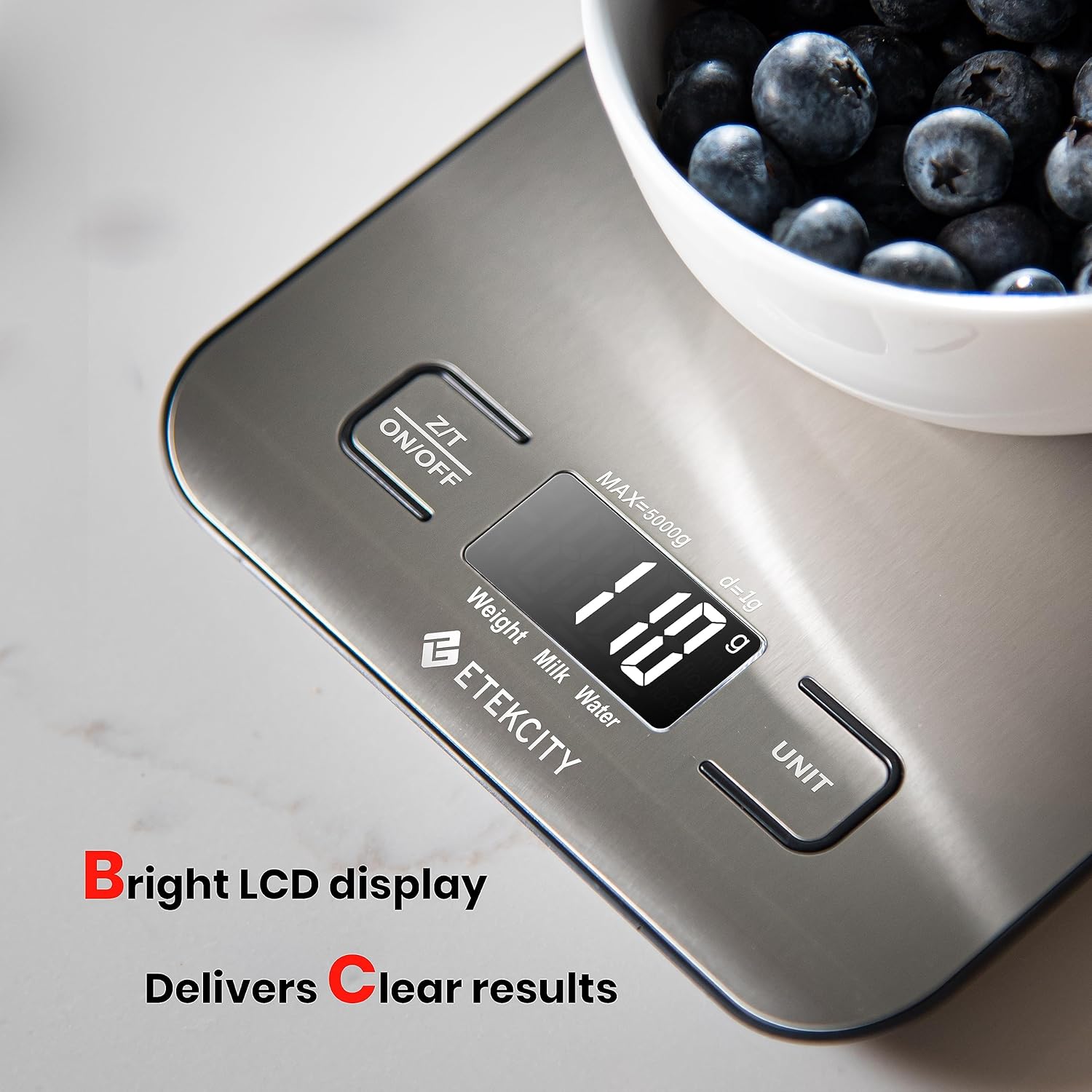 Etekcity Digital Food Kitchen Scale 304 Stainless Steel LCD Backlit