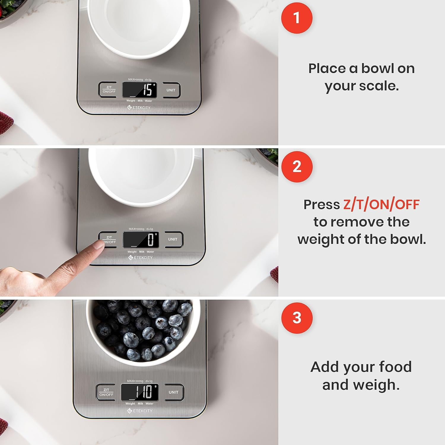 Etekcity Digital Food Kitchen Scale 304 Stainless Steel LCD Backlit