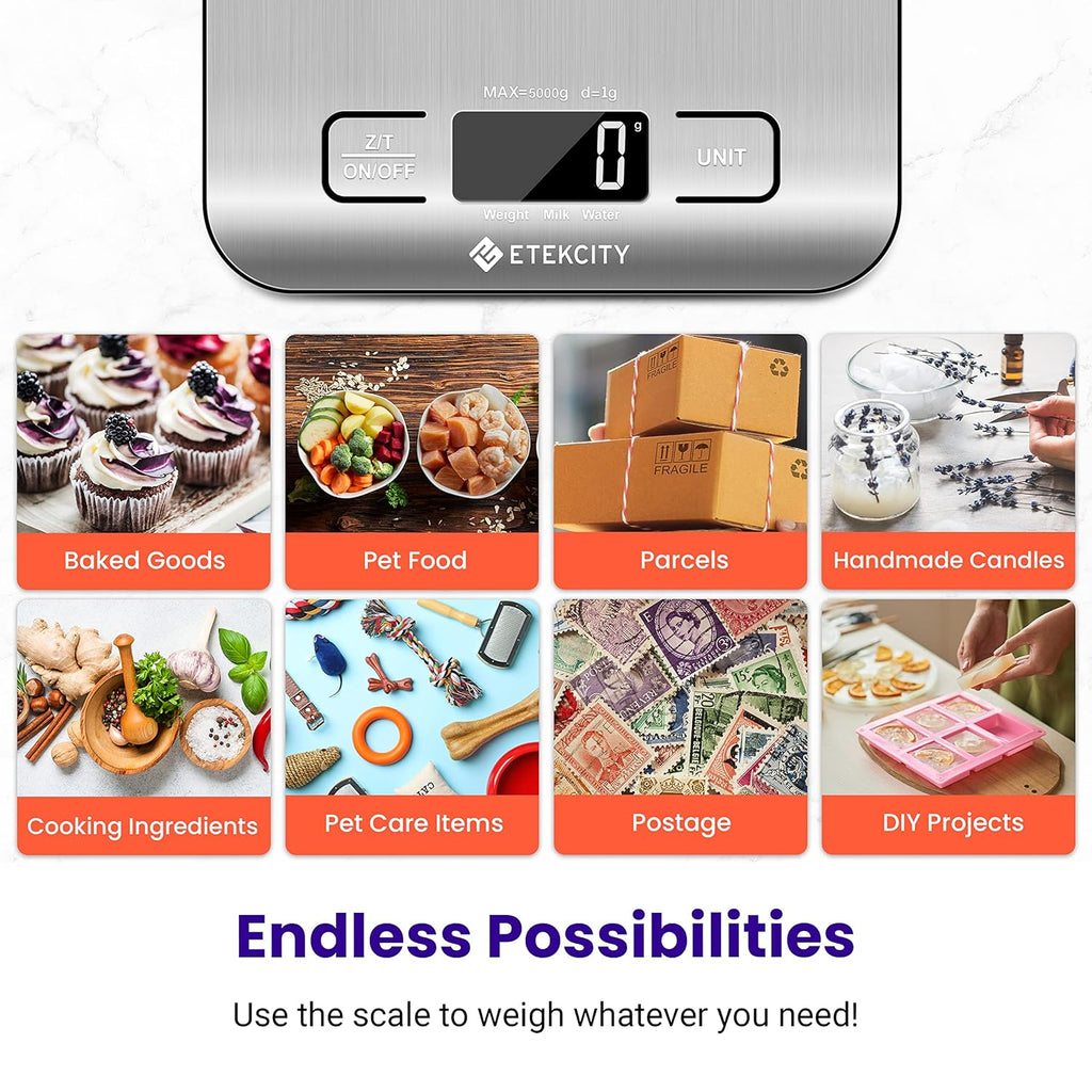 Etekcity Digital Food Kitchen Scale 304 Stainless Steel LCD Backlit
