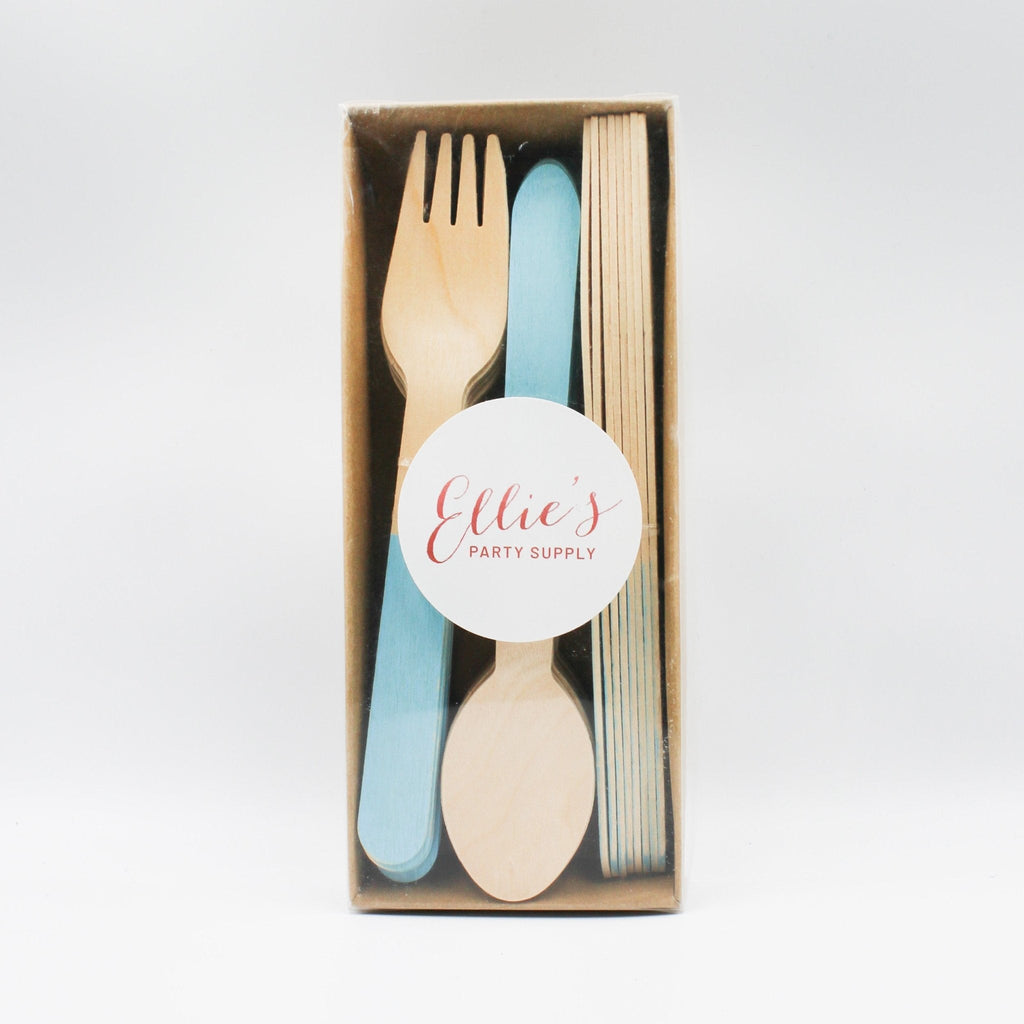 Light Blue Wooden Utensil Set – 24ct | ON SALE!!