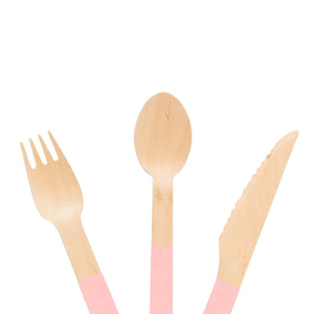 Pastel Pink Wooden Utensil Set 24ct