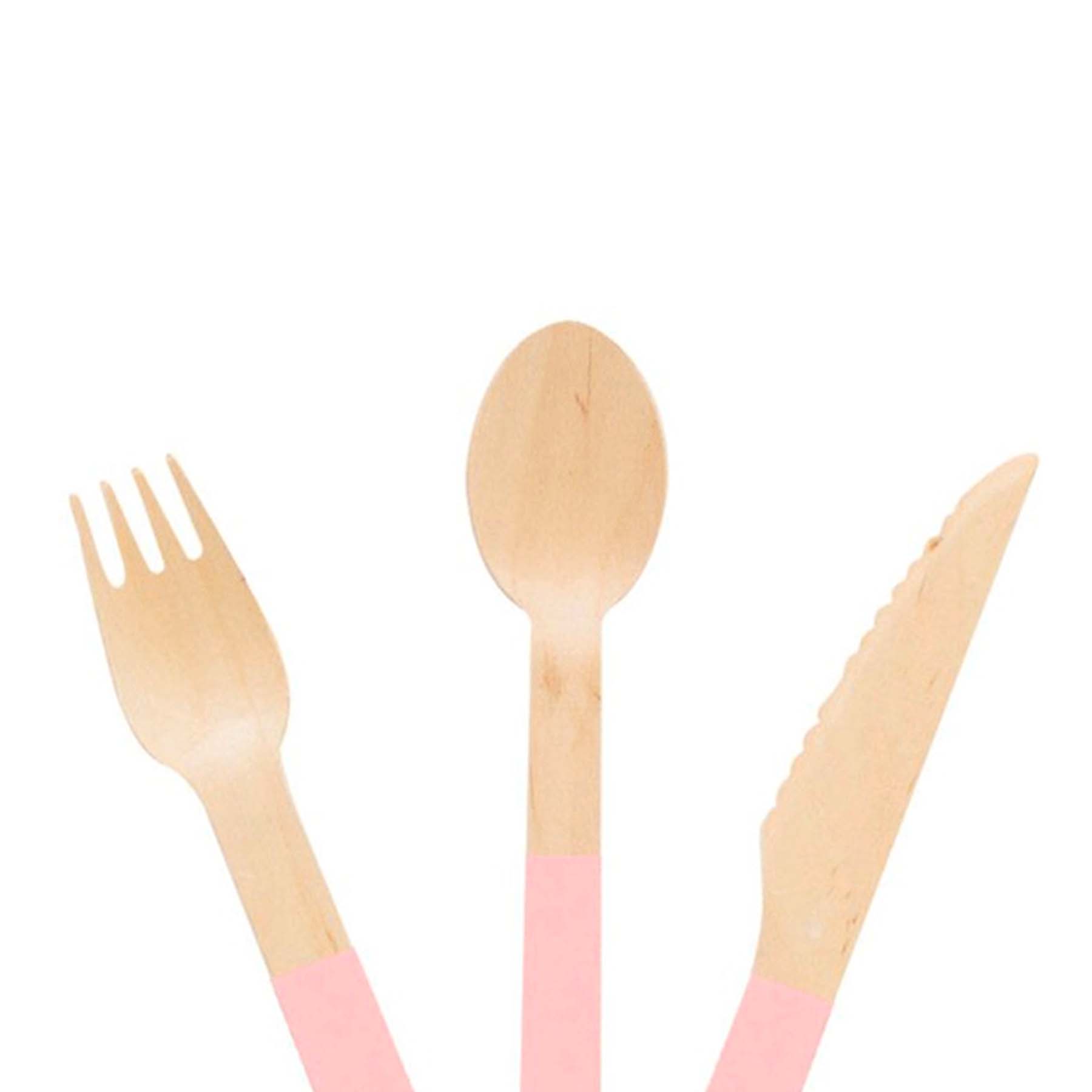 Pastel Pink Wooden Utensil Set 24ct