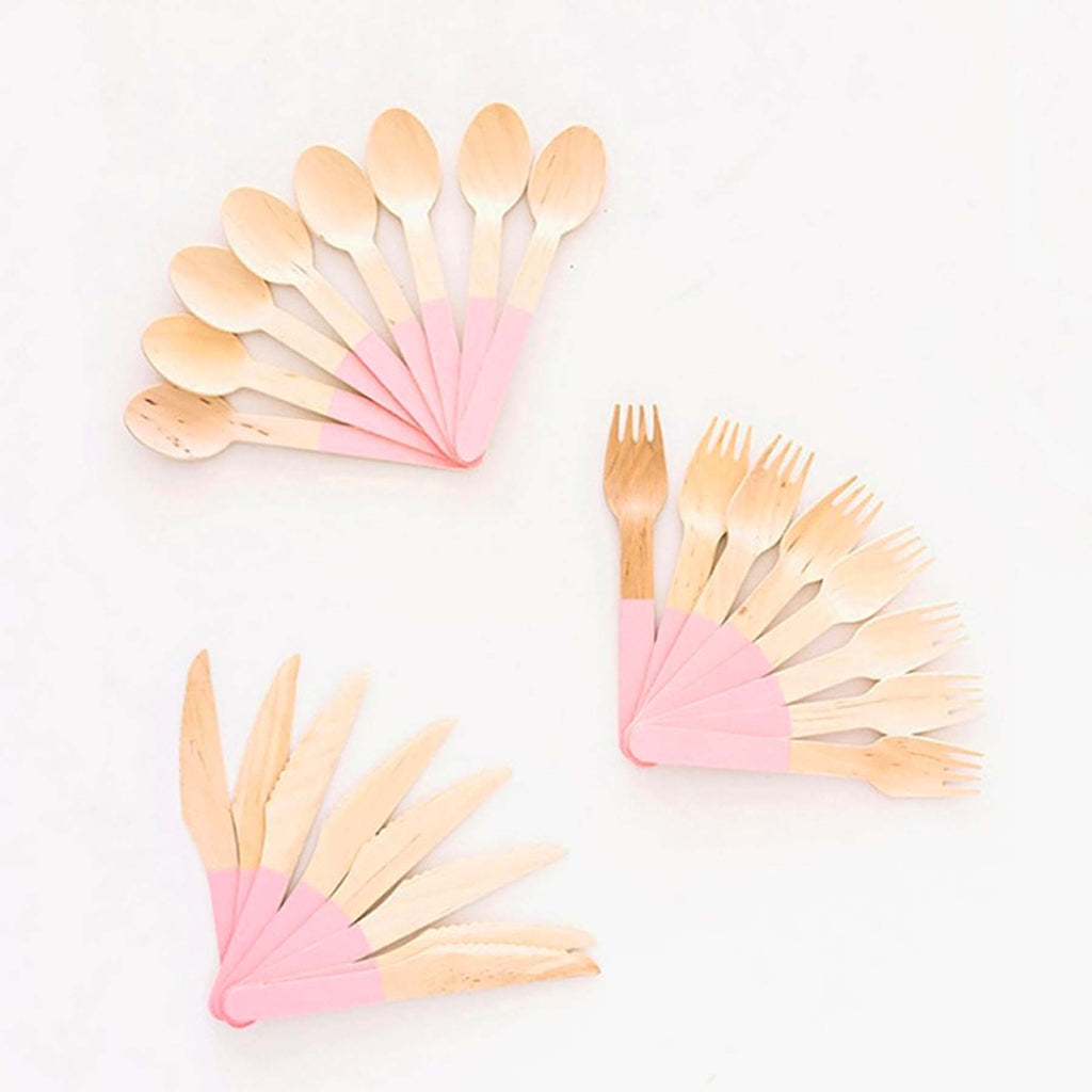 Pastel Pink Wooden Utensil Set 24ct