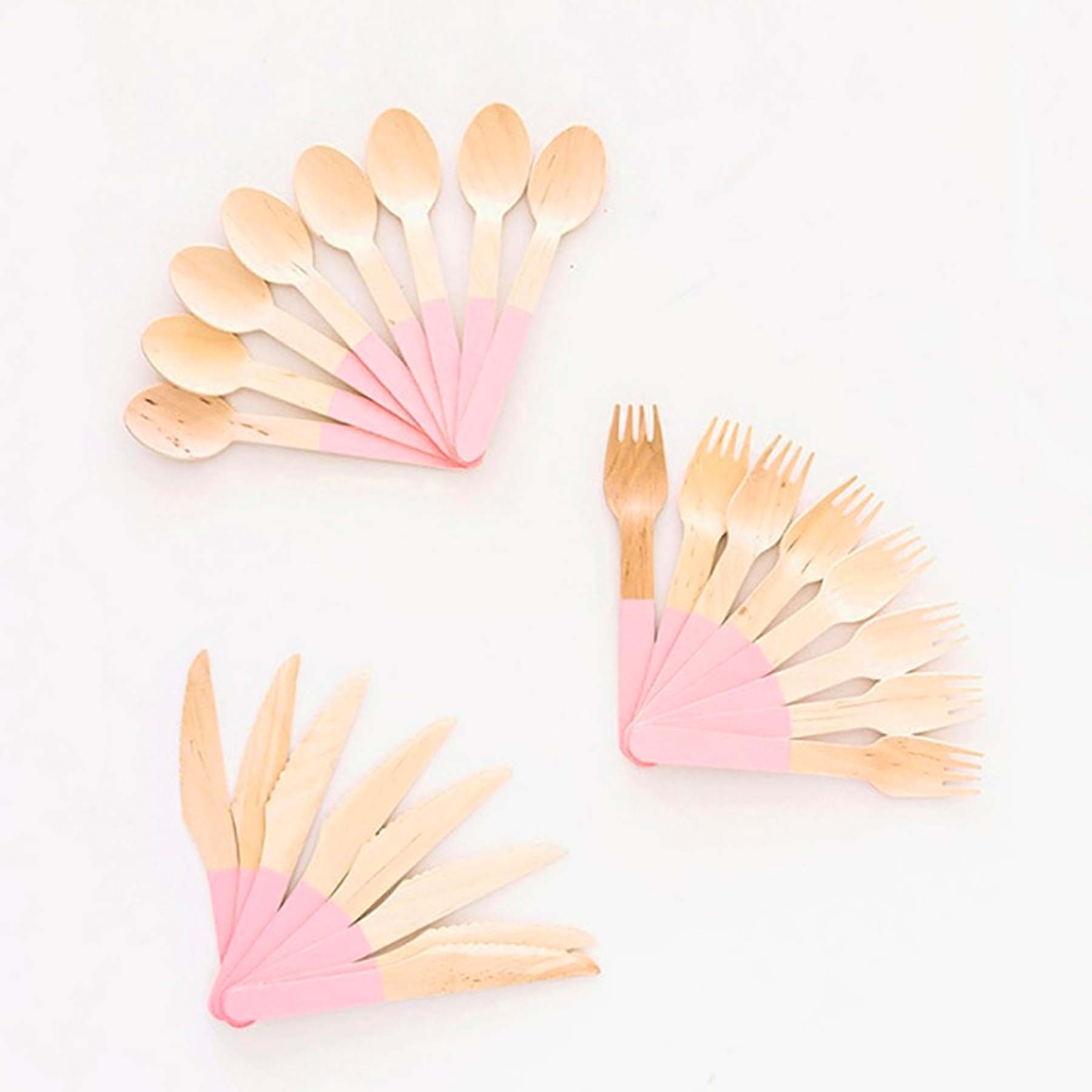 Pastel Pink Wooden Utensil Set 24ct